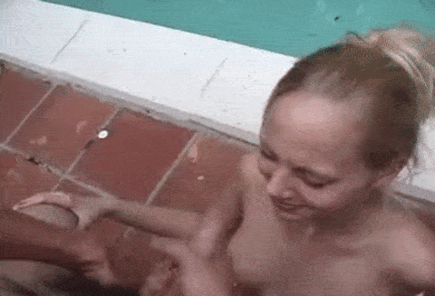 Horny girl taking a facial by the pool facial cumshot  gif