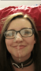 Adorable teen slut wearing glasses shows how much she loves cum facial cumshot  gif